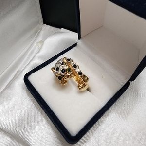 Vintage 18k HGE Encrusted Leopard Ring